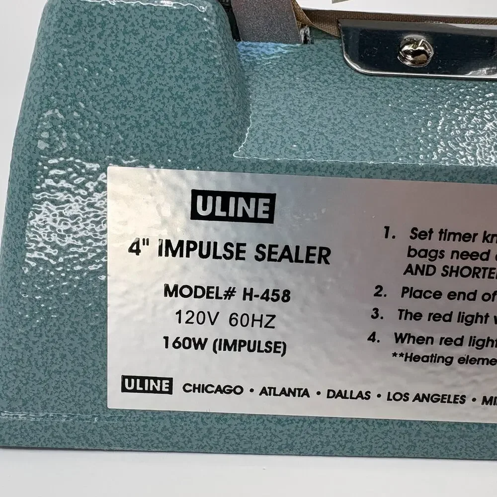 Uline H-458 4 Inch Impulse Sealer 120V 160W Plastic Bag Heat Sealer Powers on